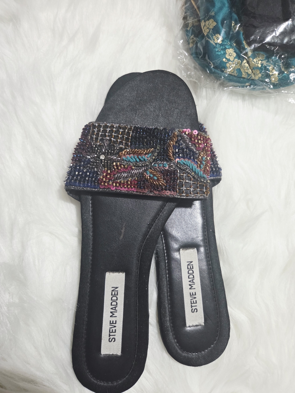 Steve Madden Women’s Black Beaded Slide Sandals - Picture 4 of 5